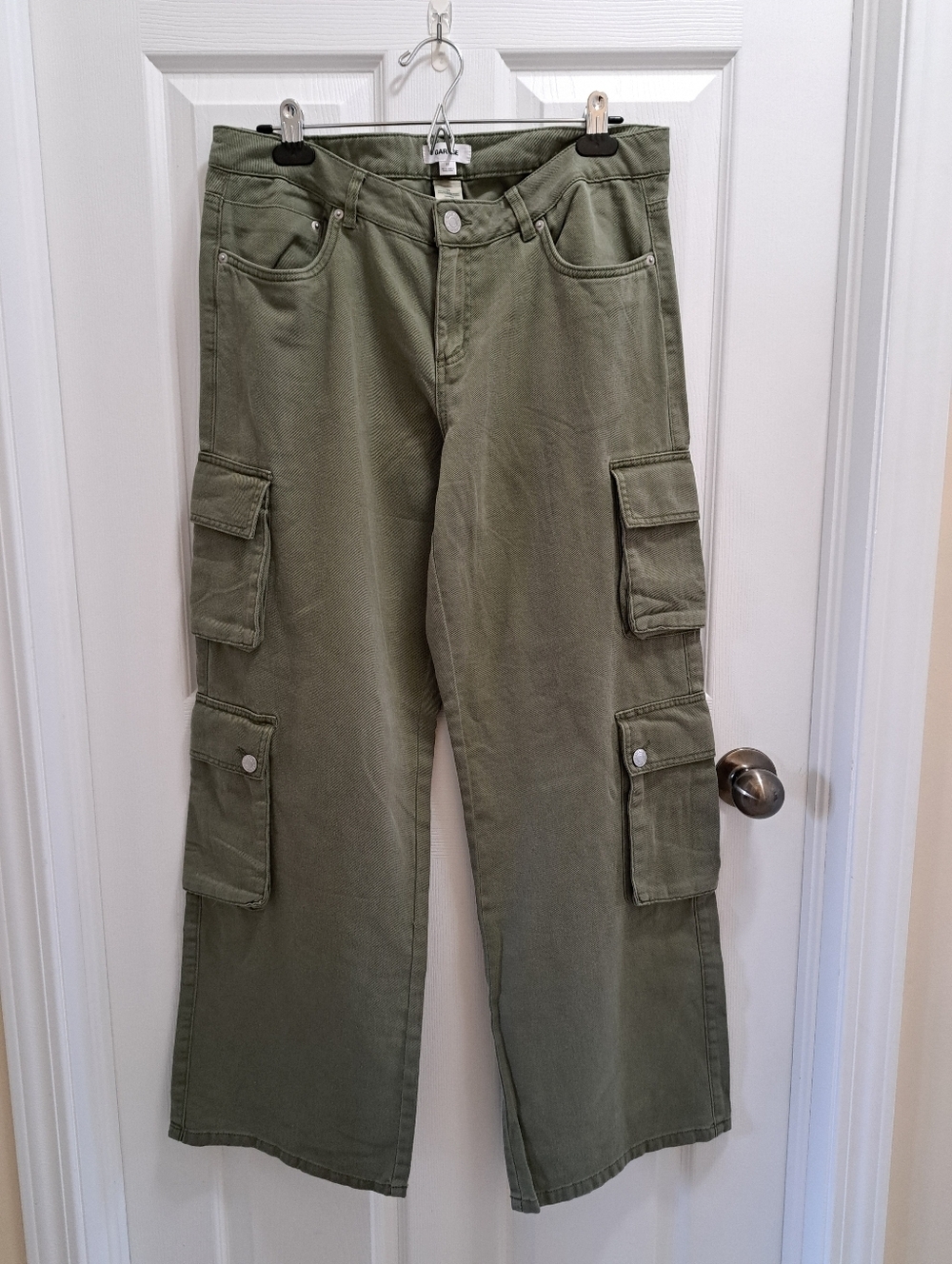 Garage Green Wide Leg Cargo Pants Womens Size 11 Denim Casual Neutral Baggy